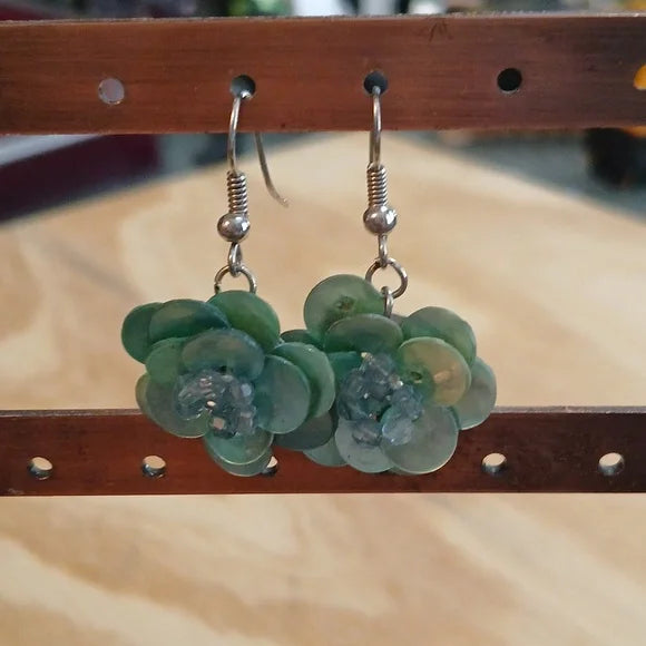 Handmade Elegant Blue Shell Floral Earrings