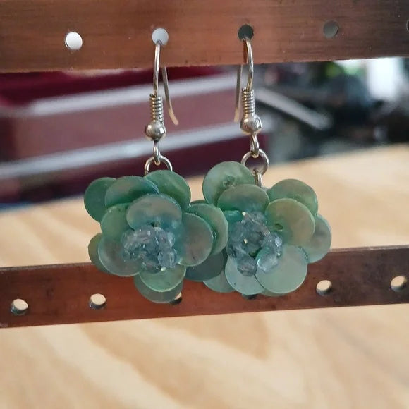 Handmade Elegant Blue Shell Floral Earrings