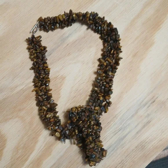 Brown Tigers Eye Stone Beaded Necklace and Bracelet Set