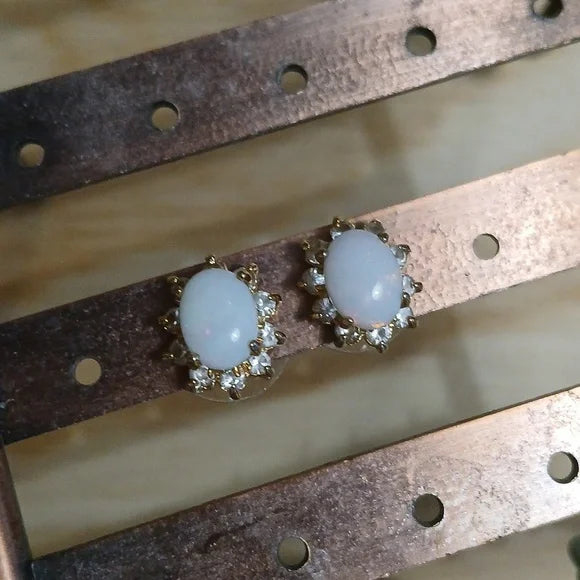 Elegant Gold and White Opal Stud Earrings