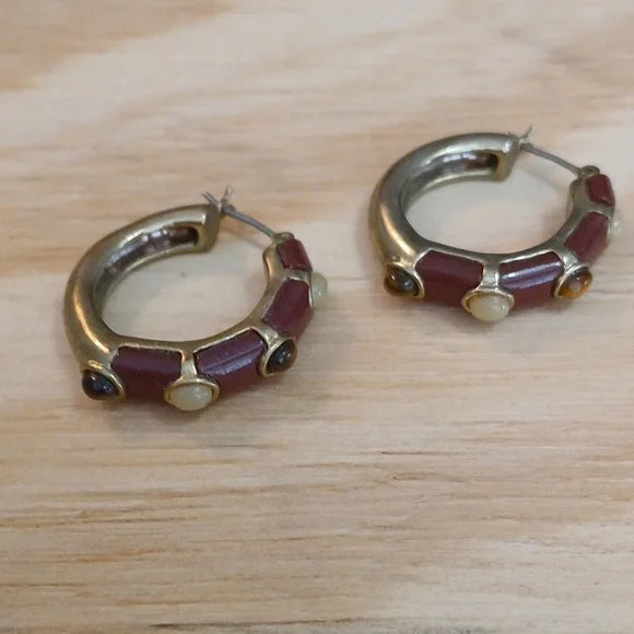 Retro Gold and Red Hoop Earrings Vintage