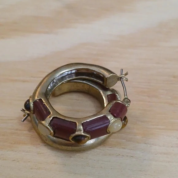 Retro Gold and Red Hoop Earrings Vintage