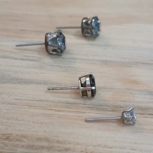 Sterling Silver & Black Stone Stud Earrings