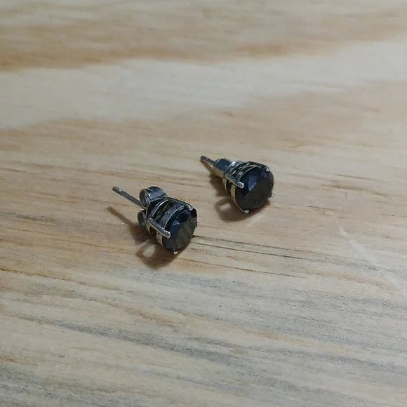 Sterling Silver & Black Stone Stud Earrings