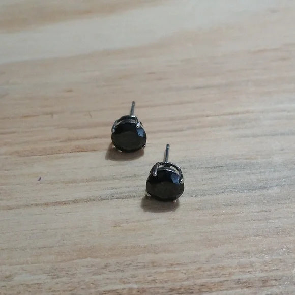 Sterling Silver & Black Stone Stud Earrings