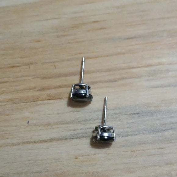 Sterling Silver & Black Stone Stud Earrings
