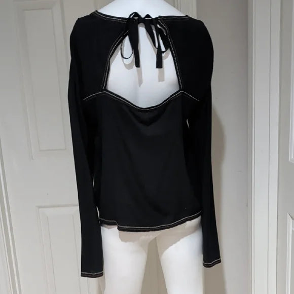 Madewell Elegant Black V-Neck Tie Open Back Women's Top XL