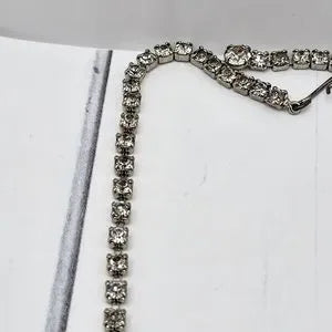 Retro Silver Tone Rhinestone Prong Art Deco Droplet Choker