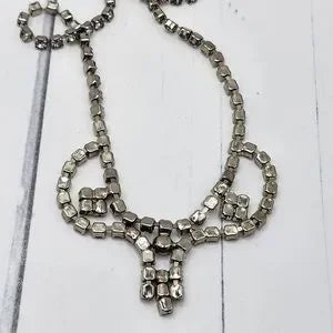 Retro Silver Tone Rhinestone Prong Art Deco Droplet Choker