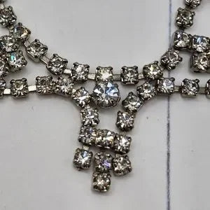 Retro Silver Tone Rhinestone Prong Art Deco Droplet Choker
