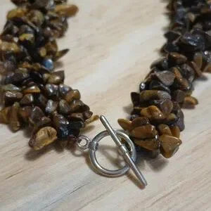 Brown Tigers Eye Stone Beaded Necklace and Bracelet Set