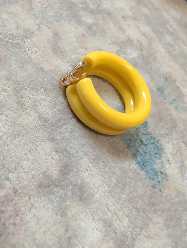 Vintage Yellow Hoop Clip-On Earrings Costume Jewelry Retro
