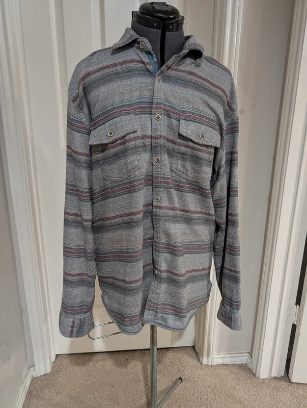 Carbon2Cobalt Men's Gray & Purple Striped Button Down Shirt Medium