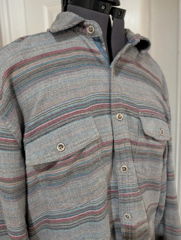 Carbon2Cobalt Men's Gray & Purple Striped Button Down Shirt Medium