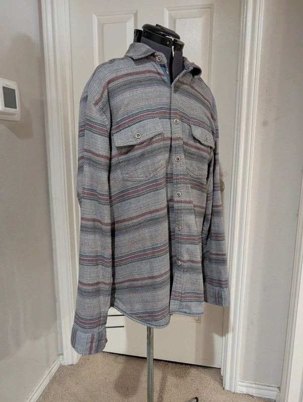 Carbon2Cobalt Men's Gray & Purple Striped Button Down Shirt Medium