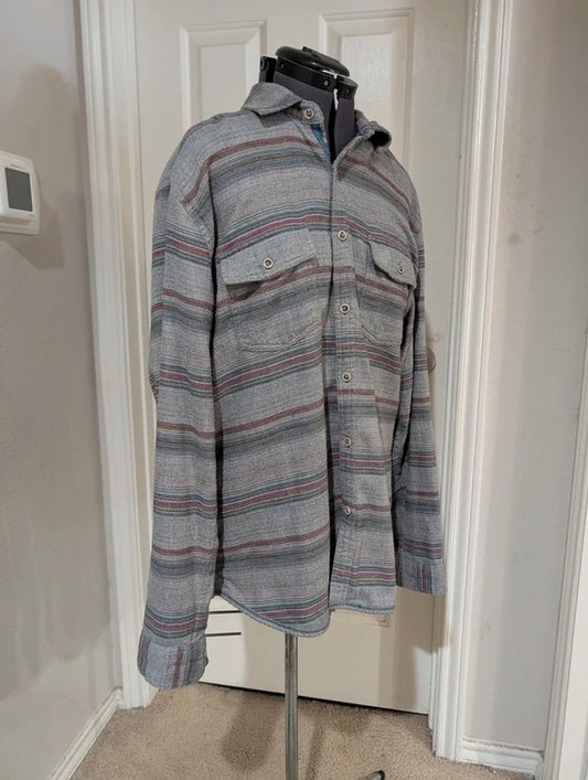 Carbon2Cobalt Men's Gray & Purple Striped Button Down Shirt Medium