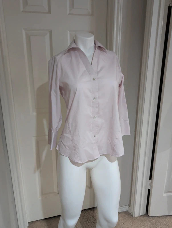 Foxcroft Y2K Pink 3/4 Sleeve Button-Down Women's Small Retro Non-Iron Stretch