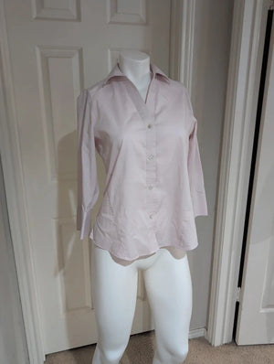 Foxcroft Y2K Pink 3/4 Sleeve Button-Down Women's Small Retro Non-Iron Stretch