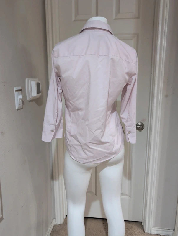 Foxcroft Y2K Pink 3/4 Sleeve Button-Down Women's Small Retro Non-Iron Stretch