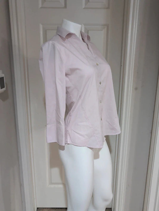 Foxcroft Y2K Pink 3/4 Sleeve Button-Down Women's Small Retro Non-Iron Stretch