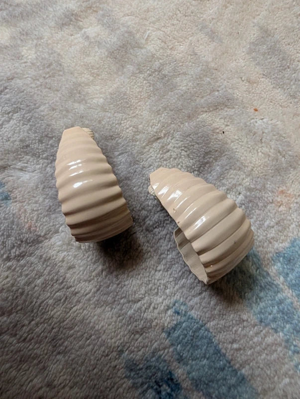 Vintage Beige Metal Crinkled Hoop Earrings Retro Iconic MCM