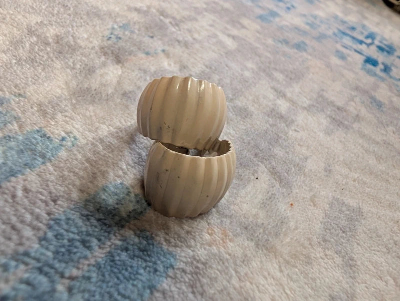 Vintage Beige Metal Crinkled Hoop Earrings Retro Iconic MCM