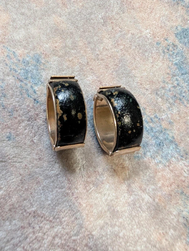 Retro Gold & Black Faux Marble Snap-On Earrings VTG MCM