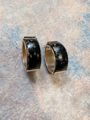 Retro Gold & Black Faux Marble Snap-On Earrings VTG MCM