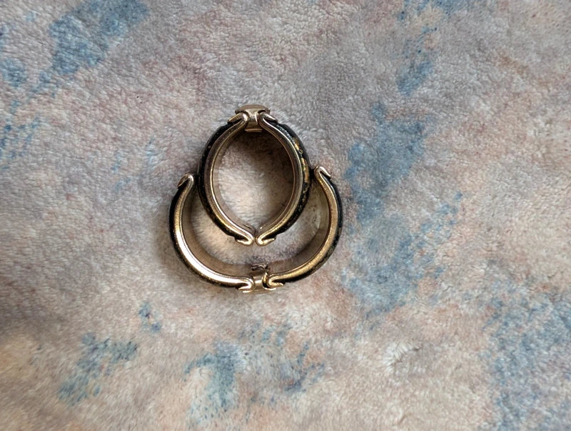 Retro Gold & Black Faux Marble Snap-On Earrings VTG MCM