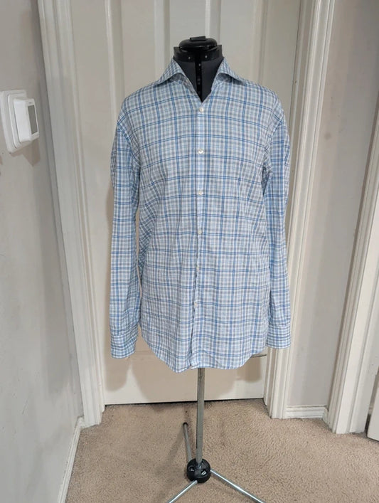 Hugo Boss Blue & White Checkered Button-Down Shirt Men's 44/ US 11