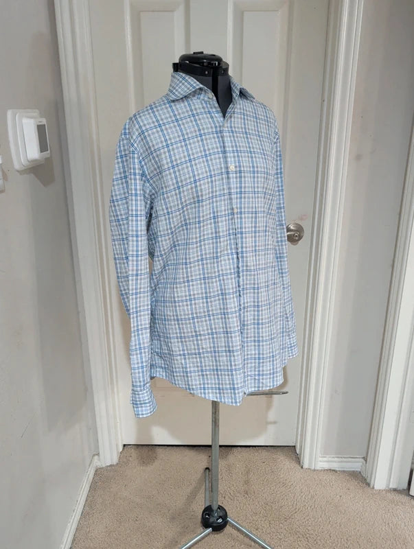 Hugo Boss Blue & White Checkered Button-Down Shirt Men's 44/ US 11
