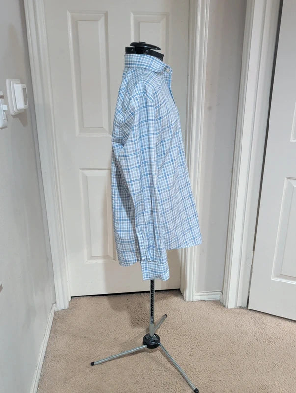 Hugo Boss Blue & White Checkered Button-Down Shirt Men's 44/ US 11