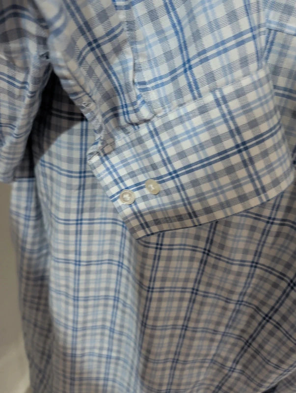 Hugo Boss Blue & White Checkered Button-Down Shirt Men's 44/ US 11