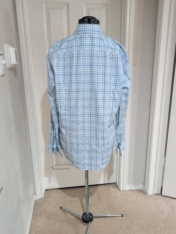 Hugo Boss Blue & White Checkered Button-Down Shirt Men's 44/ US 11