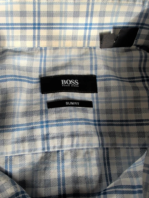 Hugo Boss Blue & White Checkered Button-Down Shirt Men's 44/ US 11