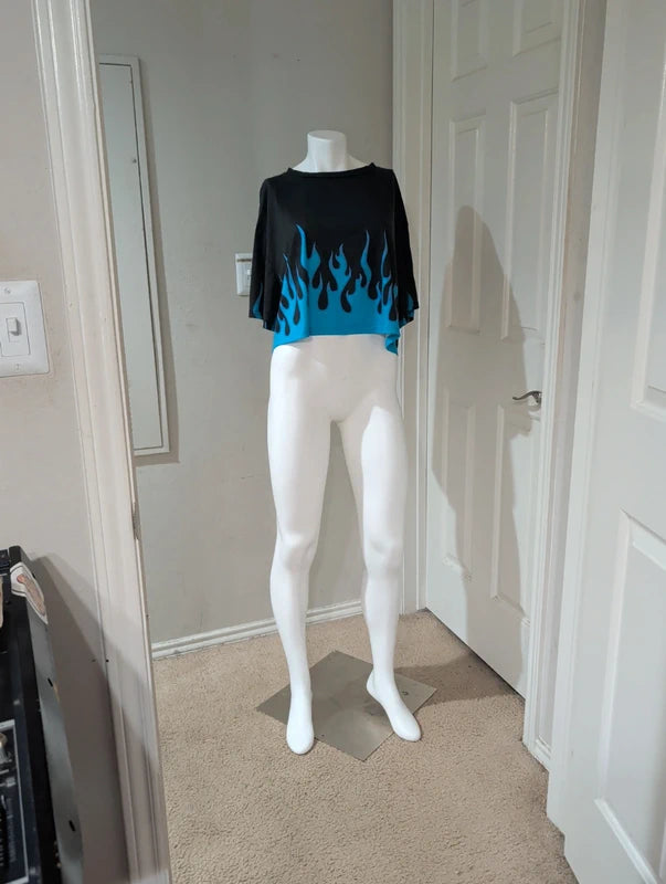 Shein Y2K Retro Blue Flame Cropped Tee Women's 4XL