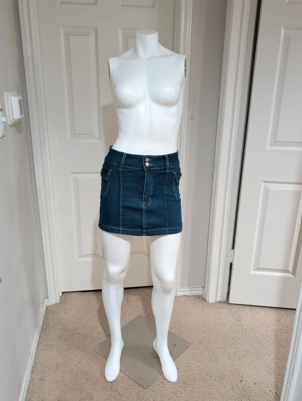 Retro Women's Denim Mini Skirt Utility Pockets Women's XS Y2K