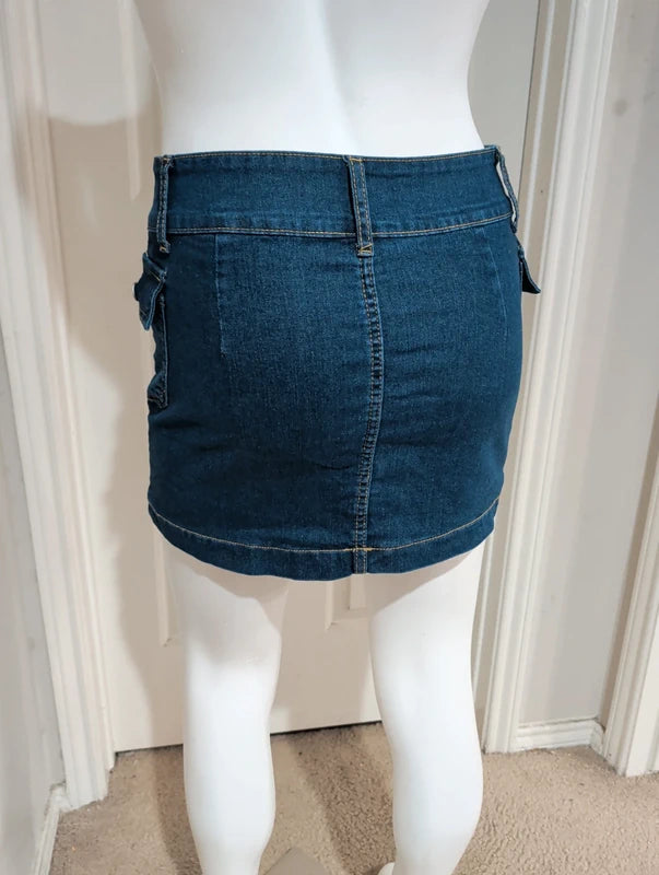Retro Women's Denim Mini Skirt Utility Pockets Women's XS Y2K