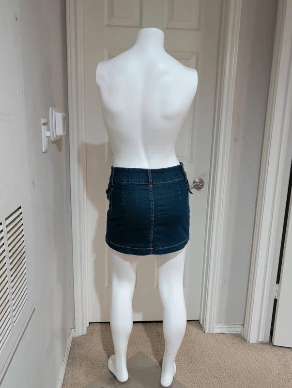 Retro Women's Denim Mini Skirt Utility Pockets Women's XS Y2K