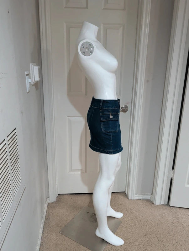 Retro Women's Denim Mini Skirt Utility Pockets Women's XS Y2K