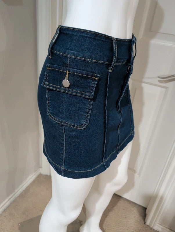 Retro Women's Denim Mini Skirt Utility Pockets Women's XS Y2K