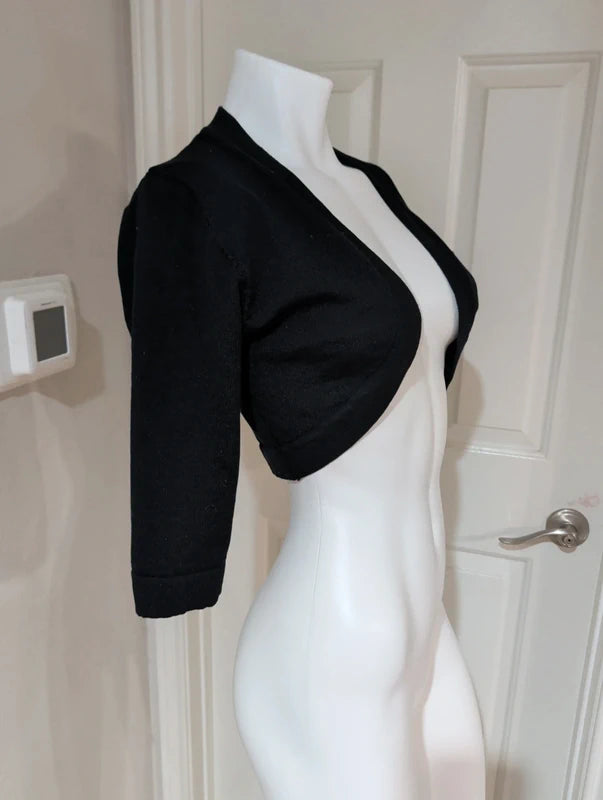 Y2K Open-Front Cropped Bolero Shrug 3/4 Length Sleeves Retro Small