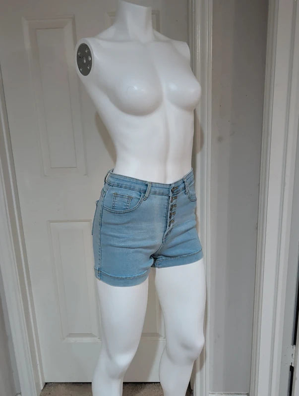 Shein Light Blue 5-Button Retro Women's Shorts XS