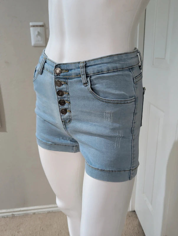 Shein Light Blue 5-Button Retro Women's Shorts XS