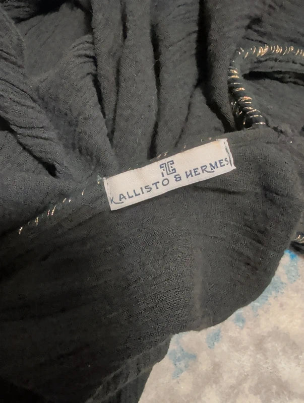 Kallisto & Hermes Sheer Black Cotton Kimono Swim Coverup Women O/S