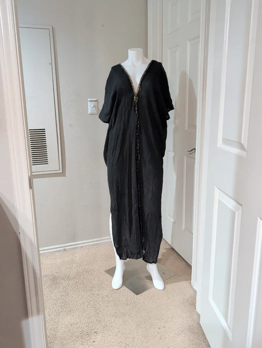 Kallisto & Hermes Sheer Black Cotton Kimono Swim Coverup Women O/S