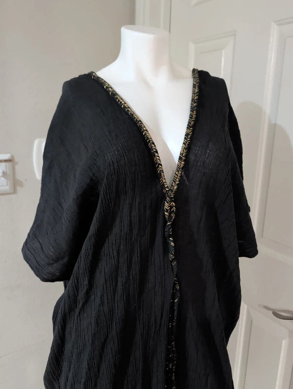 Kallisto & Hermes Sheer Black Cotton Kimono Swim Coverup Women O/S