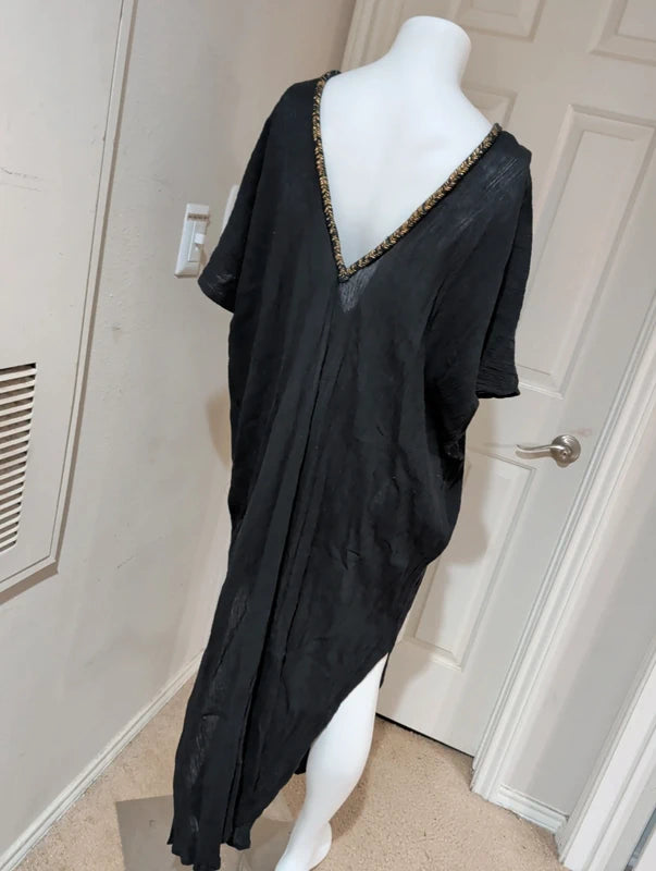 Kallisto & Hermes Sheer Black Cotton Kimono Swim Coverup Women O/S