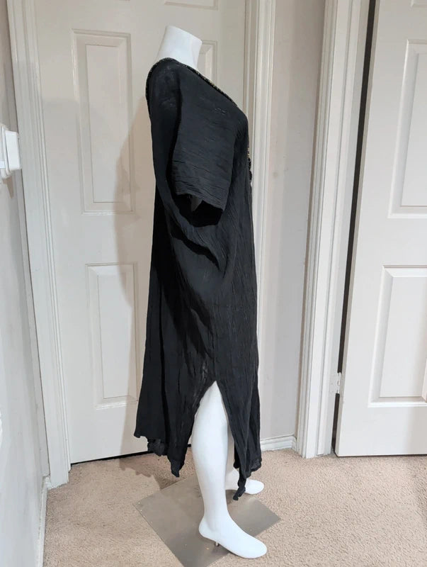 Kallisto & Hermes Sheer Black Cotton Kimono Swim Coverup Women O/S