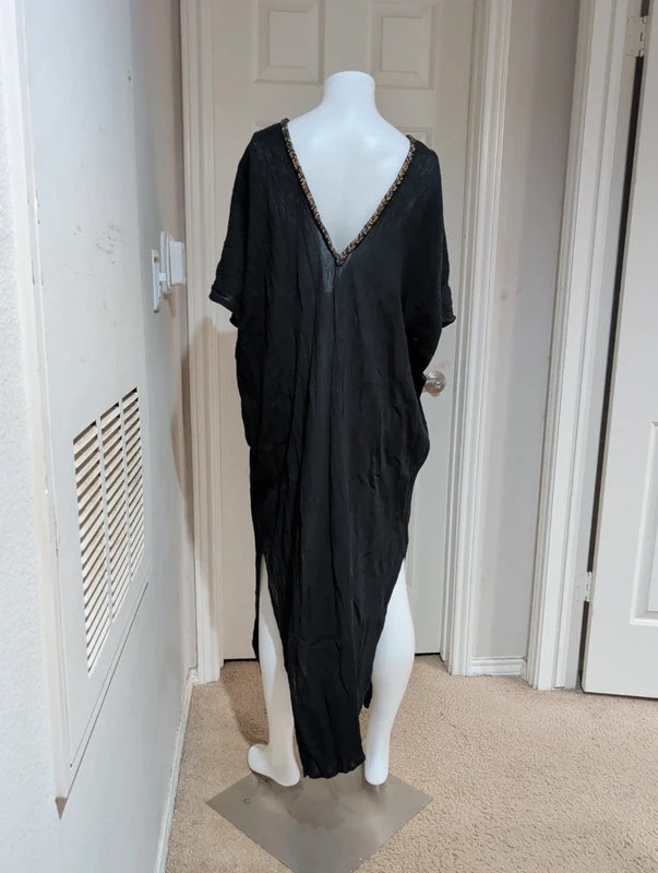 Kallisto & Hermes Sheer Black Cotton Kimono Swim Coverup Women O/S